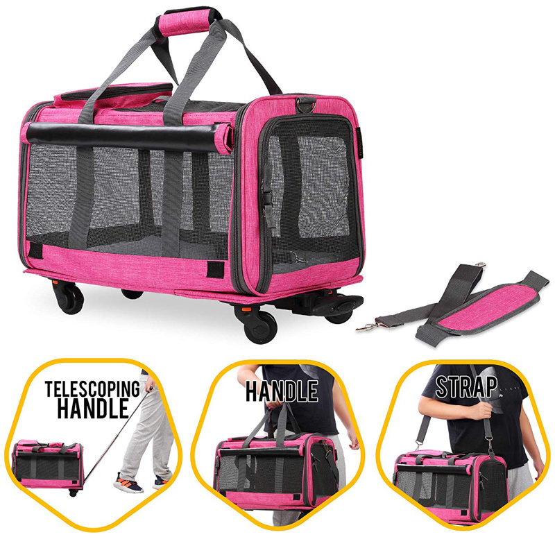 Transporteur et poussette pour animaux 3 en 1 - L 20 po x l 13 po x H 11,5 po, poignée télescopique, bandoulière et poignée, tissu Oxford 600D durable, panneaux de ventilation, avec poche de rangement - KLEMM