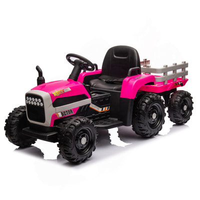Ride on Tractor with Trailer, 24V Electric Power Tractor Electric Toy Tractor, 200w * 2motor 1.86-4.97MPH / Télécommande, voiture électrique pour, réglable à trois vitesses, USB, MP3, Bluetooth, lumière DEL, ceinture de sécurité.