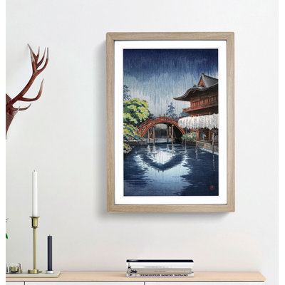 Wisteria & Half Moon Bridge at Kameido by Tsuchiya Koitsu - Framed Print