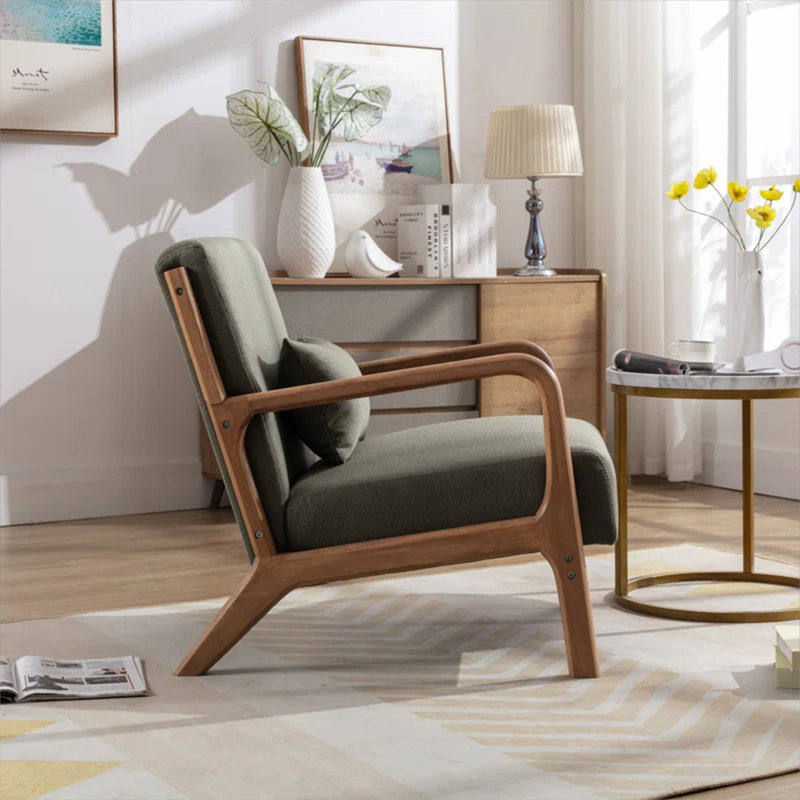 Hertford 26" Wide Mid Century Upholstered Solid Wood Accent Chair with an Extra Pillow