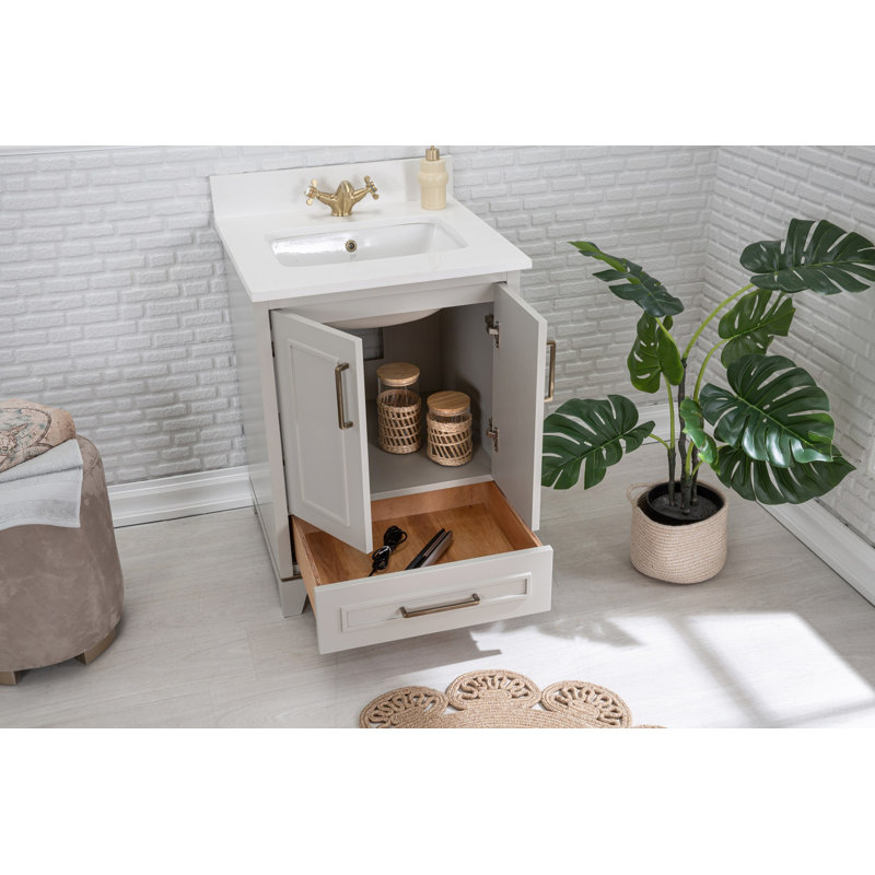 Ensemble de meuble-lavabo simple 23,6 po avec miroir Clorence, gris