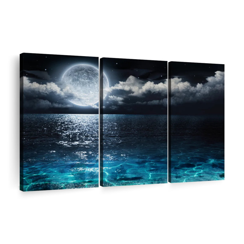 Ensemble de 3 pièces romantique pleine lune sur toile, H 28 po x l 45 po x P 1,25 po