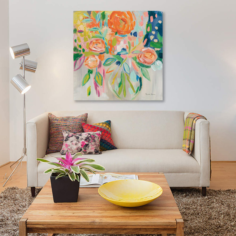 « summer orange floral », impression sur toile, H 26 po x l 26 po x P 1,5 po