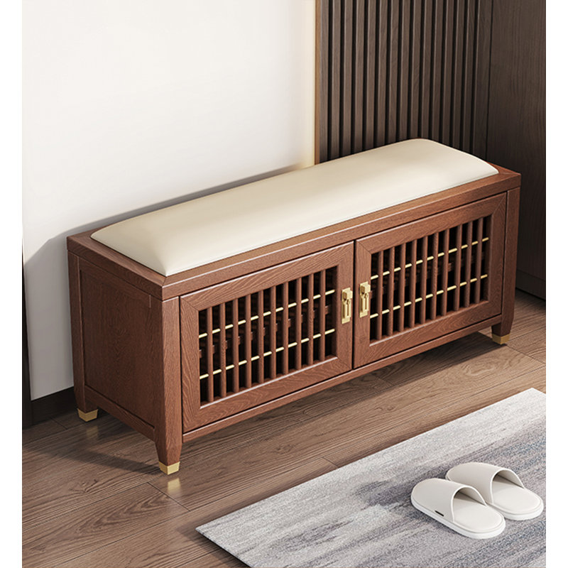 Banc de rangement en bois massif Traditional, Blanc