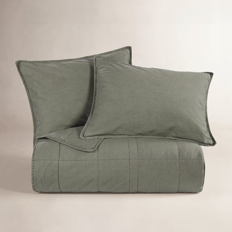 Stonewashed Cotton Canvas Solid Color Classic Chic Casual Modern Rustic Coverlet Set, Duffle Bag