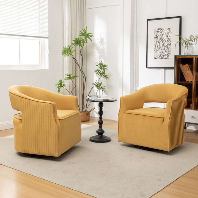 Fumiyo Velvet Swivel Barrel Chair, Yellow
