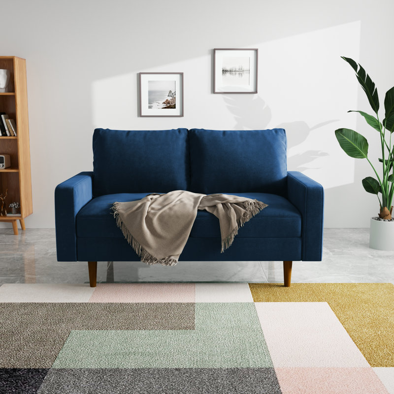 Merissa 58'' Velvet Square Arm Sofa Loveseat, Space Blue Velvet