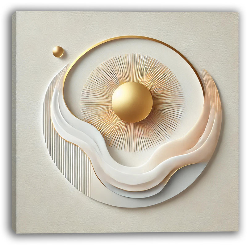 «Luminous Horizon - Abstract Sunburst Circle», art mural, H 20 po x l 20 po x P 1,5 po