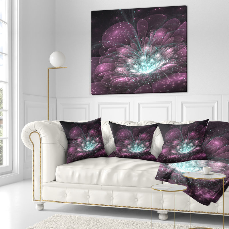 Coussin décoratif floral designart’mauve fractal fleur', 18 po x 18 po, Coussin décoratif
