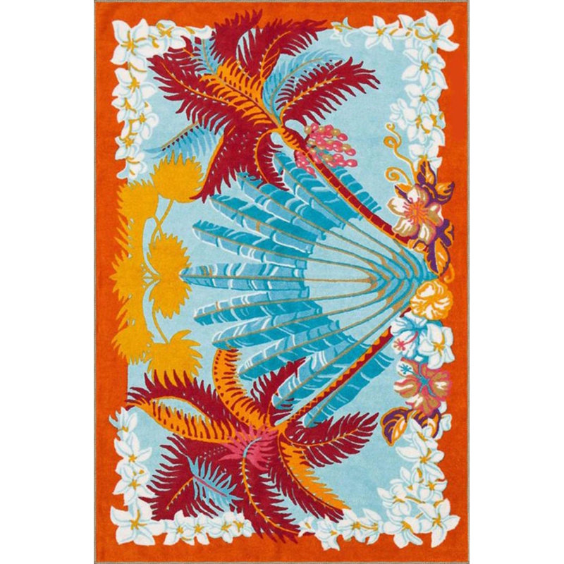 Tapis tissé avec des arbres dans des tons bleus, Rond 5 pi