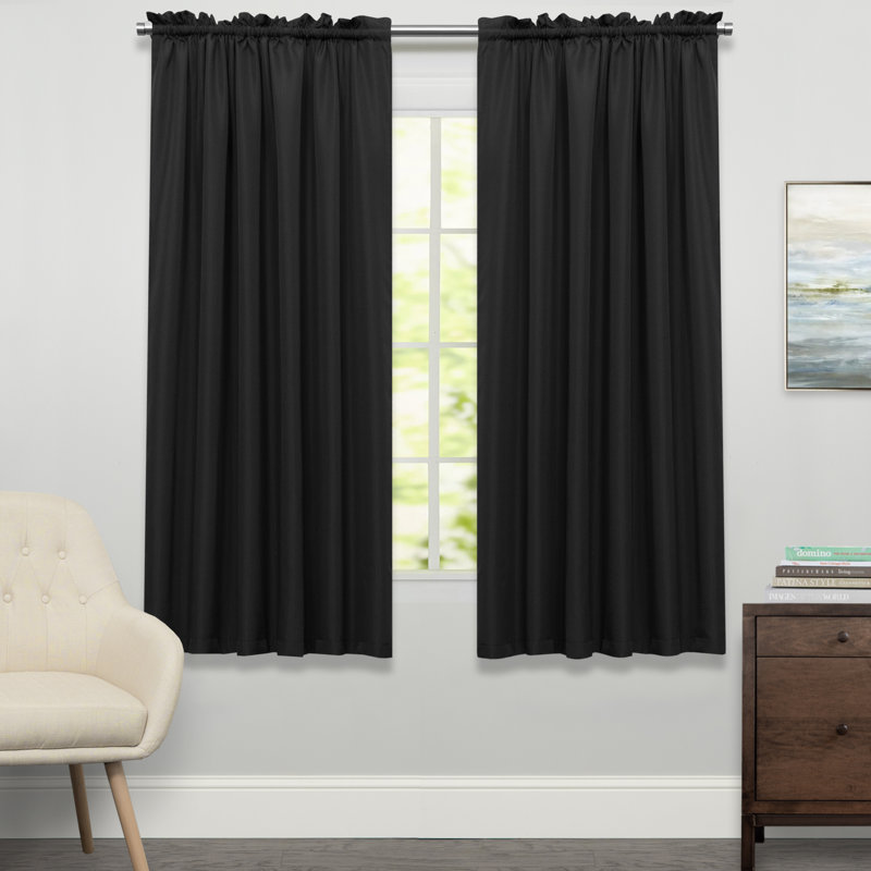 Calne Polyester Opaque Curtain Single Panel, 54" W x 63" L, Black