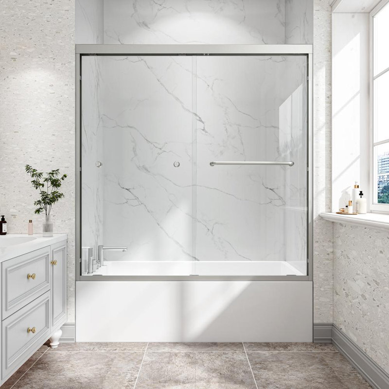 55"-60" W x 60" H Shower Door, Brushed Nickel