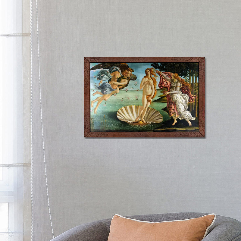 Birth Of Venus by Sandro Botticelli - Floater Frame Painting on Canvas, 66.04 cm H x 45.72 cm W, Brown
