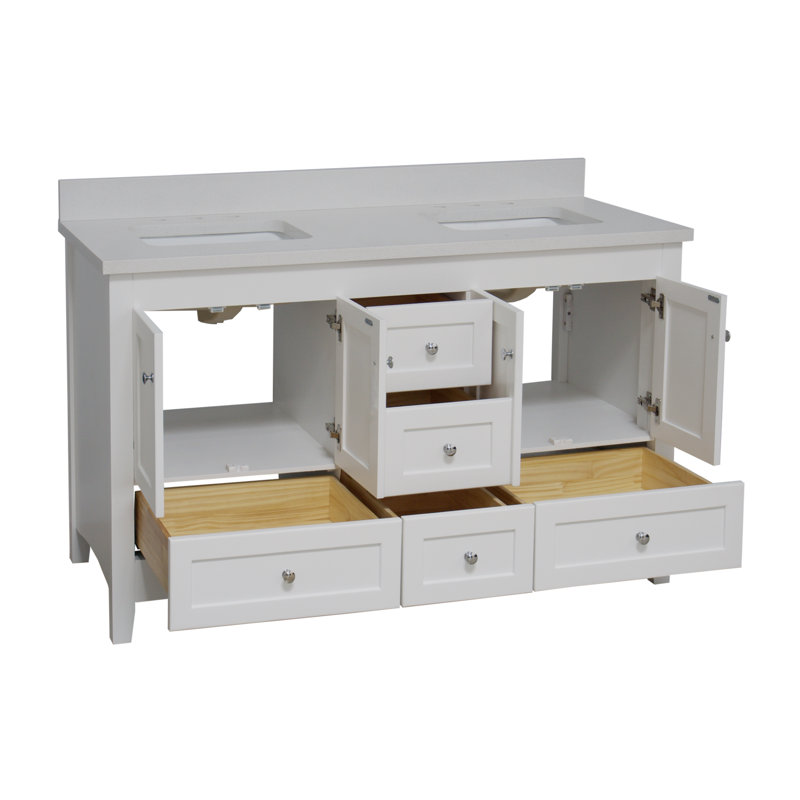 Ensemble de meuble-lavabo double de 60 po Edber, Quartz, Blanc