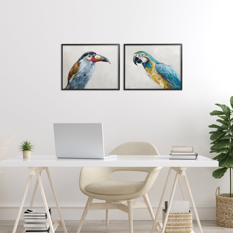 Toucan et perroquet, ensemble de 2 giclées encadrées, design par Jacob Q, H 11 po x l 28 po, Giclée encadrée noir minuit