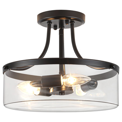 3 - Light Gold Semi Flush Mount Ceiling Light With Glass Shade