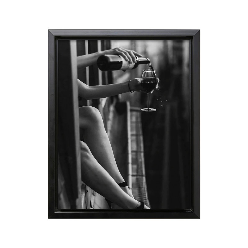Boire au balcon, Black Framed, Canvas, 12"H x 16"W