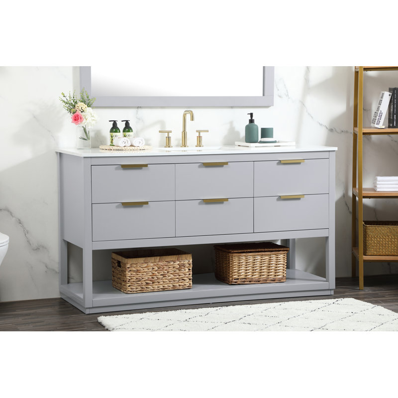 Felicity 60'' Single Bathroom Vanity with Engineered Marble Top, Gray