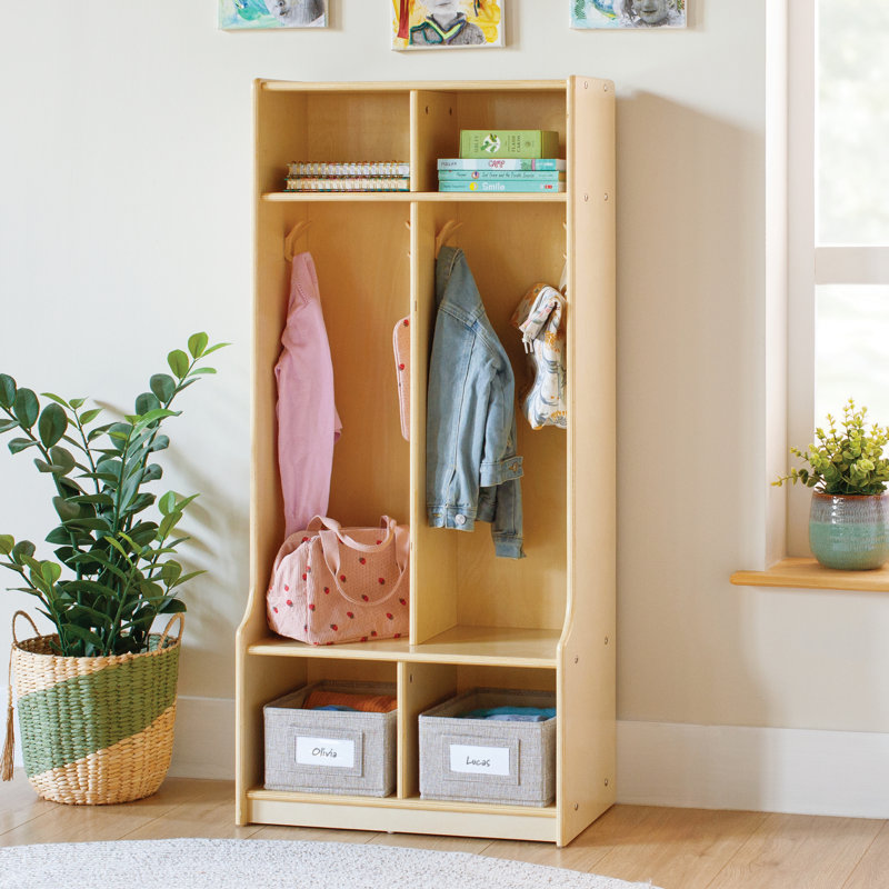 Casier 2 sections avec banc EdQ - Naturel, H 2-48 po x l 22 po x P 13 po, Bois naturel, 2