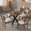 Table de salle à manger ronde 31,5 pouces, petite table de cuisine circulaire avec pieds en métal noir pour 2 à 4 personnes, table de salle à manger moderne, brun (table seulement)