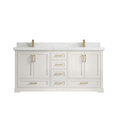 Boston 72 po X P 22 po De salle de bain double en albâtre Quartz Calacatta Laza
