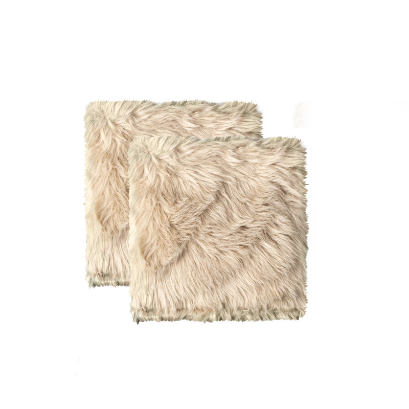 Laredo Faux Sheepskin Fur Seat Cushions 17" x 17", Taupe