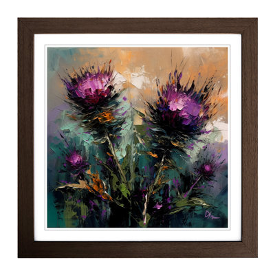 Thistle Palette Knife Painting - Framed Print