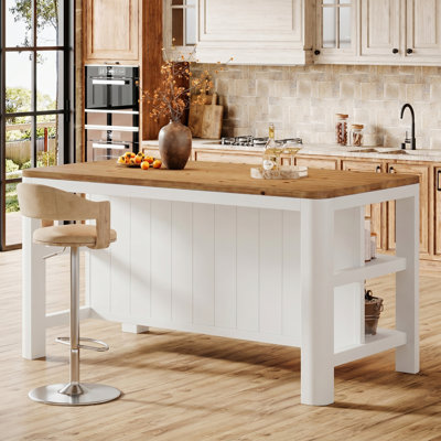 63-inch Solid Wood Bar Table, Rectangular Counter Height Pub Table With Storage Shelves, Wooden High Home Bar Furniture For Kitchen/pub/dining