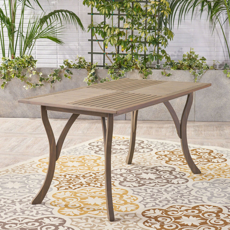 Table de salle à manger rectangulaire pour l'extérieur avec plateau à lattes et pieds en cabriole