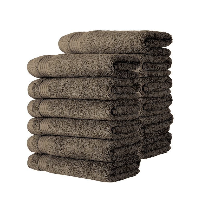 Shannan 12 Piece Turkish Cotton Washcloth Towel Set, Brown
