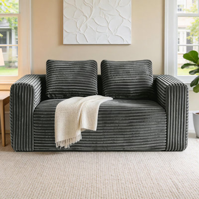 Canapé 2 places 160 cm en velours côtelé gris, assise profonde et confortable avec mousse à mémoire de forme, style moderne, aucun assemblage requis.