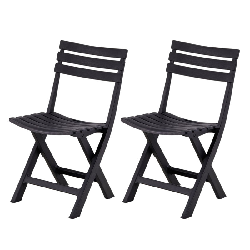 Ensemble de 2 chaises de patio d'extérieur pliantes Addilyne, en polypropylène résistant aux intempéries, noir, Noir