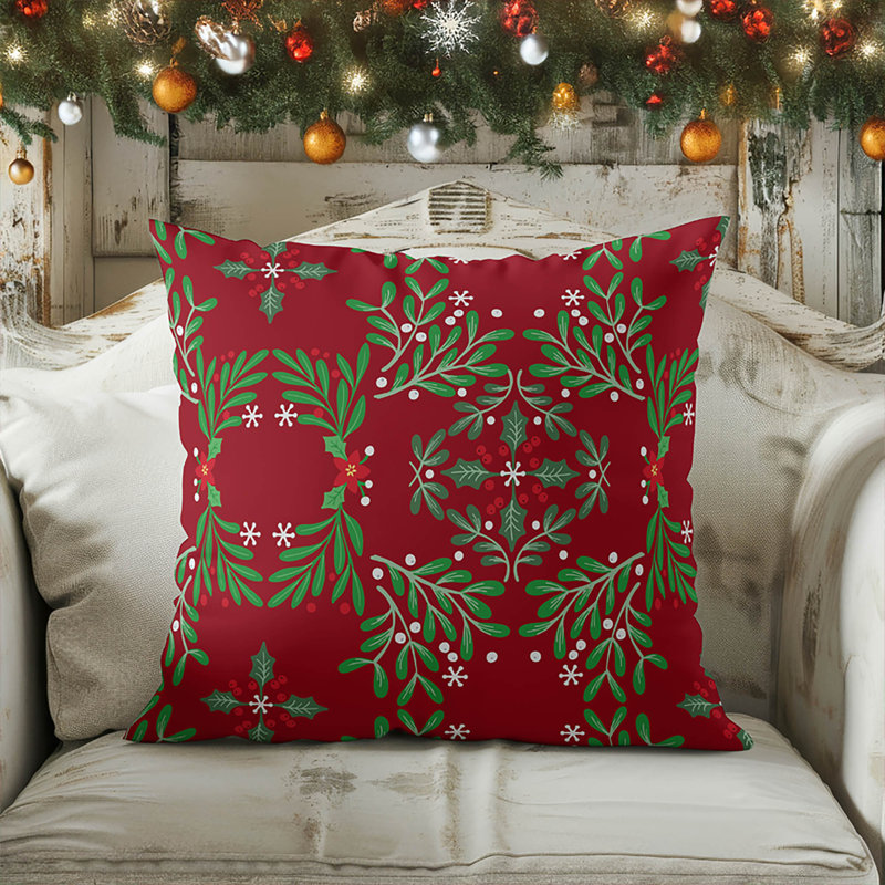 Coussin décoratif d'intérieur Winter Mistletoe, Carré 20 po, Rouge