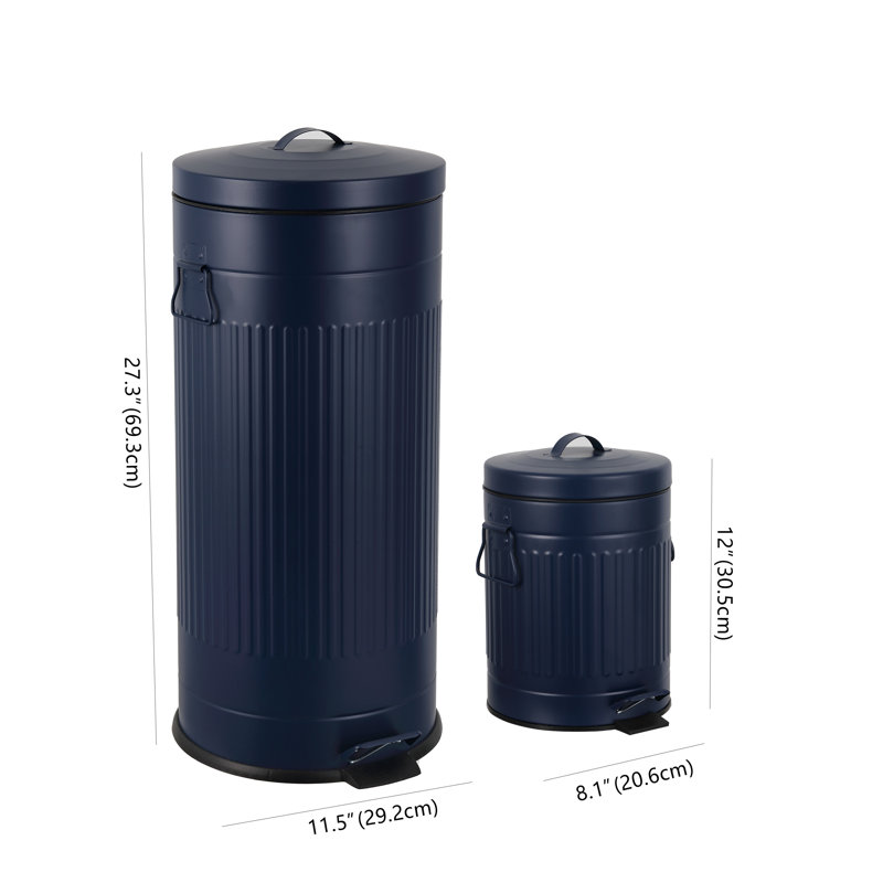 Poubelle à pédale Theo Retro 8 gallons avec couvercle à fermeture douce et mini poubelle GRATUITE, bleu denim, Bleu denim