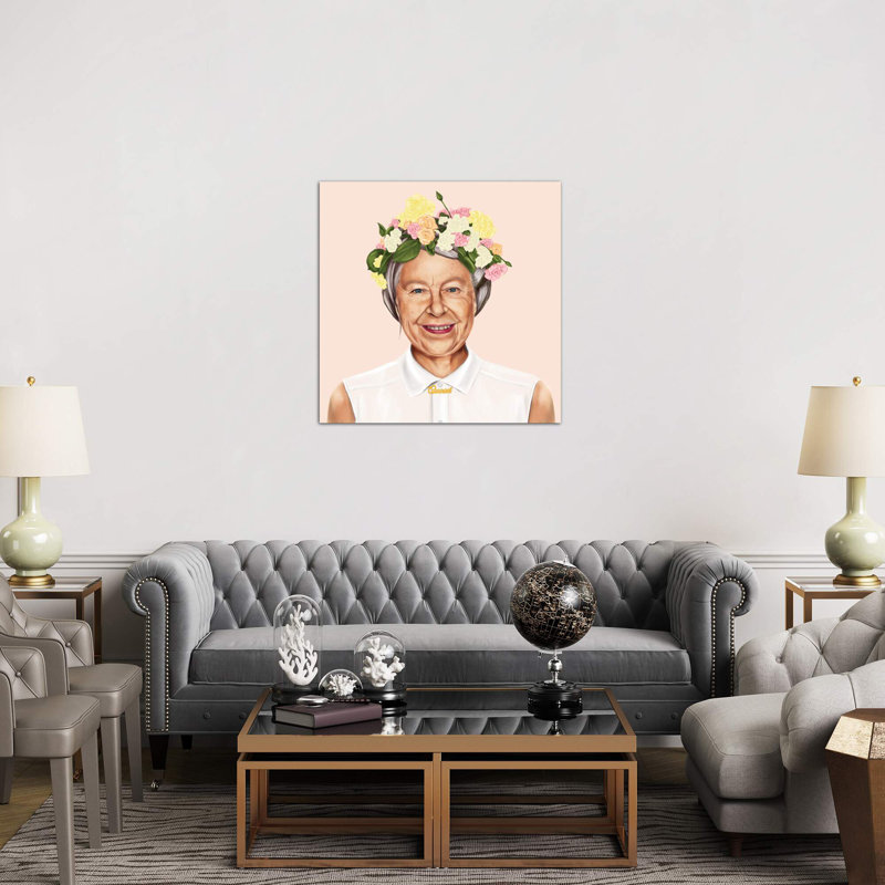 Queen Elizabeth by Amit Shimoni - Print on Canvas, 45.72 cm H x 45.72 cm W x 1.91 cm D, No Frame