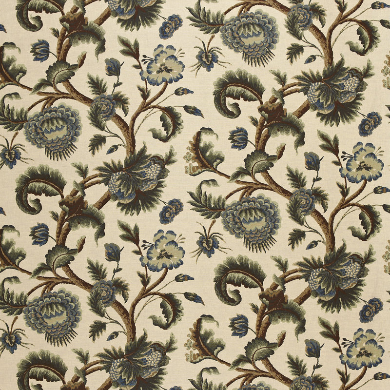 Jacobean Printed Crewel Fabric, Peat Gray