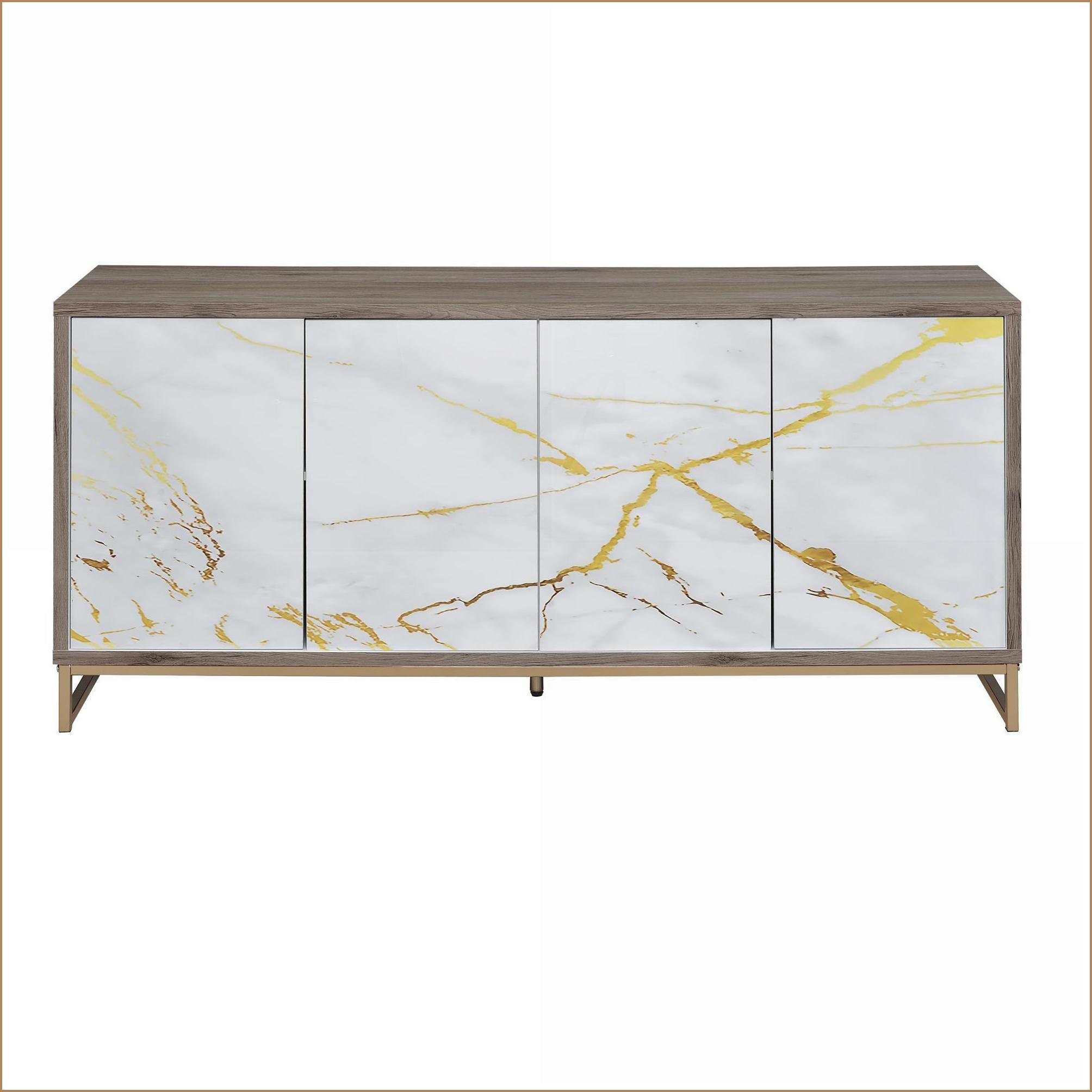 Latitude Run® Console Cabinet White Marble Paint Oak & Champagne Finish ...