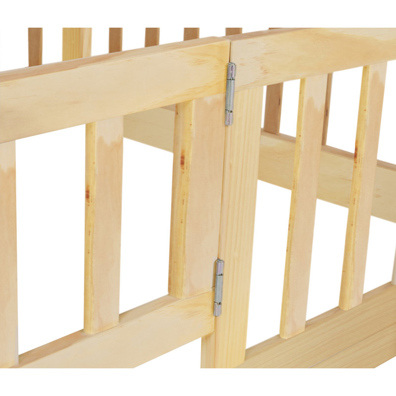 Lit superposé simple au-dessus d'un lit simple avec glissière, échelle, porte, barrières de sécurité, lit superposé en bois de pin massif, naturel