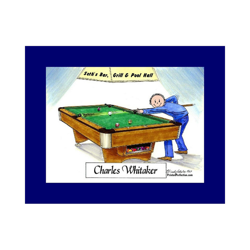 Personalized Billiards, Pool Player - Male Cartoon Caricature with a Mat, Ready to Frame, Yes