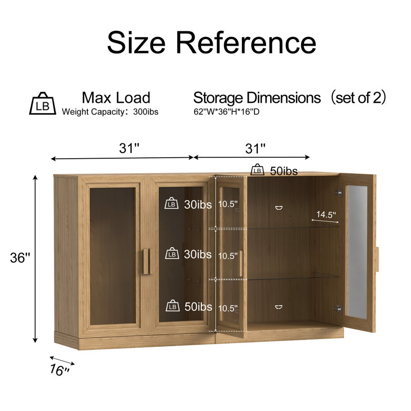 Buffet 2 portes en bois avec rangement Buffet, H 36 po x l 62 po x P 16 po, Couleur naturelle
