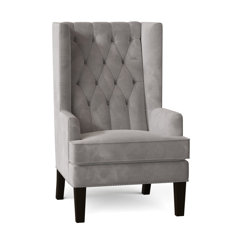 Fauteuil à oreilles capitonné de 30 po de largeur Searle, Velours tempête, Noyer