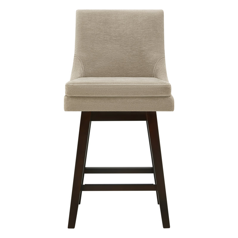 Zahara Upholstered Swivel Counter & Bar Stool, Counter Stool (26” Seat Height), Tan Polyester/Brown