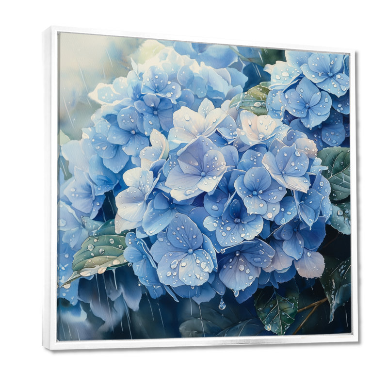 Hydrangeas in the Spring Rain I - Hydrangea, art mural, Impression encadrée flottante, H 16 po x l 16 po, Blanc