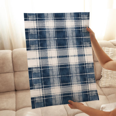 Abstract Blue Plaid Pattern XII Modern Unframed Art Print