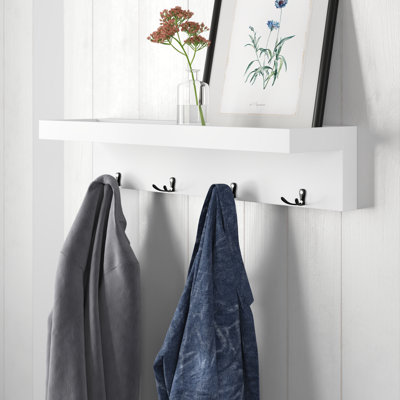 Ladue 4 - Hook Wall Mounted Coat Rack with Storage in White/Black