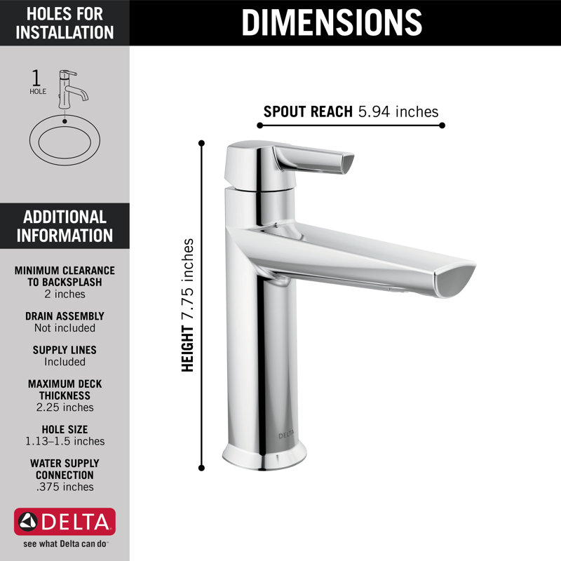 Robinet de salle de bain monotrou avec ensemble de drain Galeon, Chrome Lumicoat