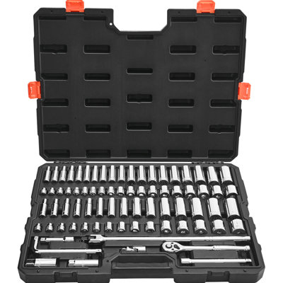 76 Pieces 3/8 Inch Drive And Metric Socket Ratchet Mechanic Tools For Automotive Upkeep Maintenance Alloy Steel Finish Pieces, Inch Drive, Metric, Ratchet, Tools, Upgrades, Steel,