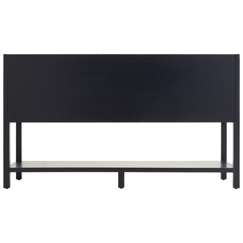 60" Robertson Double Bathroom Vanity Set with Rectangular Undermount Sinks, Single Hole, Midnight Navy Blue, Carrara Marble