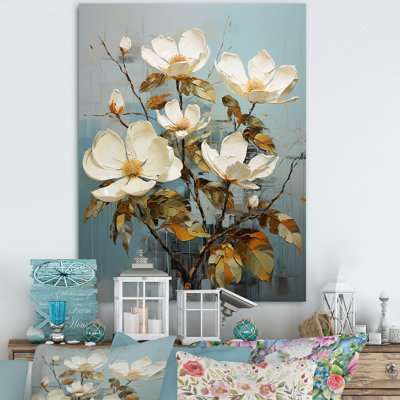 «White Green Magnolias Southern Charm Patchwork» sur toile