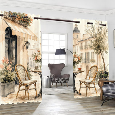 2 PCS rideaux occultants avec œillets, rideaux à imprimé aquarelle, impression de scène de café, isolation thermique, réduction du bruit, protection de la vie privée, obscurcissement des rideaux pour salon, chambre à coucher, intérieur, décoration intérieure